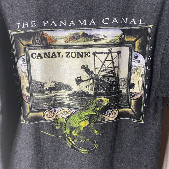 Vtg Panama Canal Trading Company Iguana T Shirt Mens SZ L Unisex Gray - Picture 4 of 7